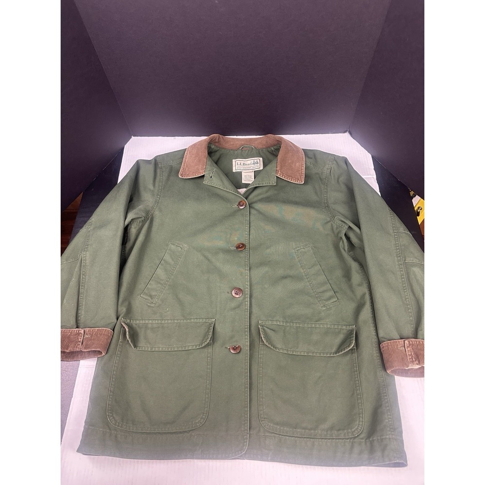 VTG LL Bean Womens Original Field Coat Barn Jacket Green Brown Corduroy Sz L/P